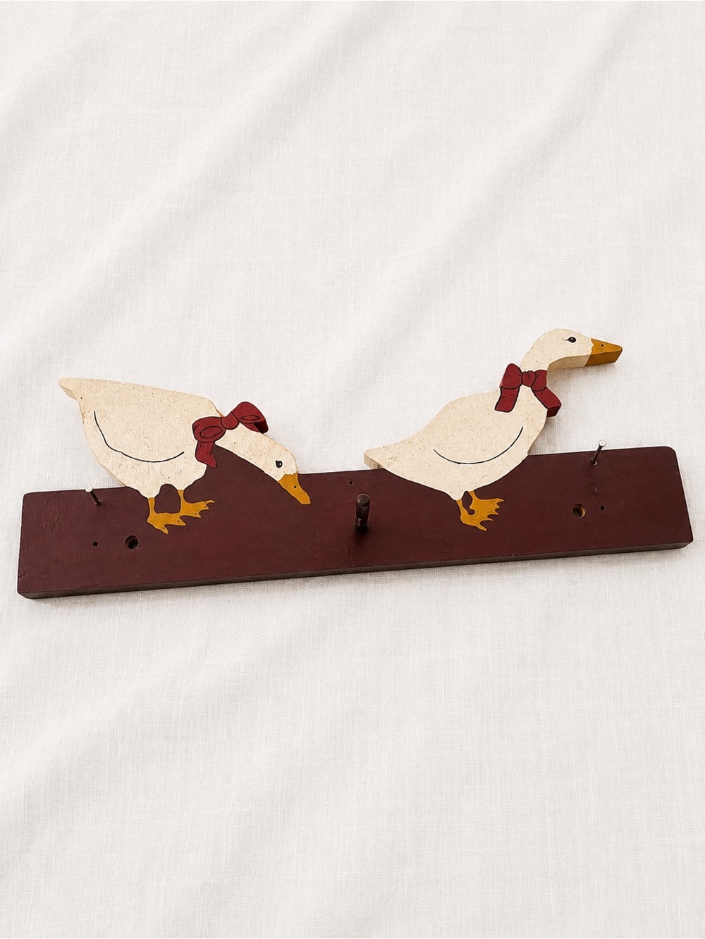 Wooden Duck Wall Hook Rack in Cream and Burgundy